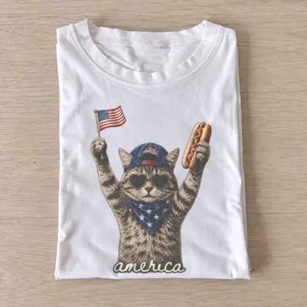 America hotdog cat graphic t shirt white20america hotdog cat.webp