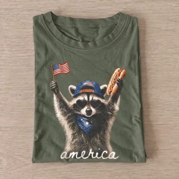 America hotdog raccoon graphic t shirt olive20america hotdog raccoon.webp