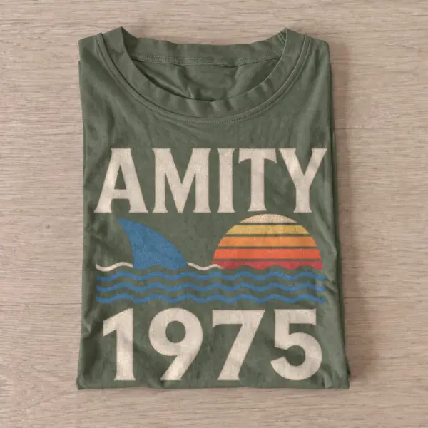 Amity 1975 retro shark t shirt olive20retro shark island.webp