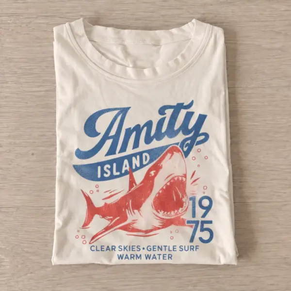 Amity island 1975 shark graphic t shirt sand20shark island.webp