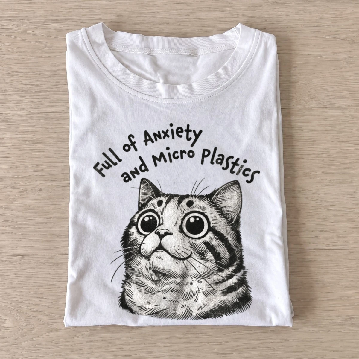Anxious microplastic cat graphic t shirt white20anxious microplastic cat.webp