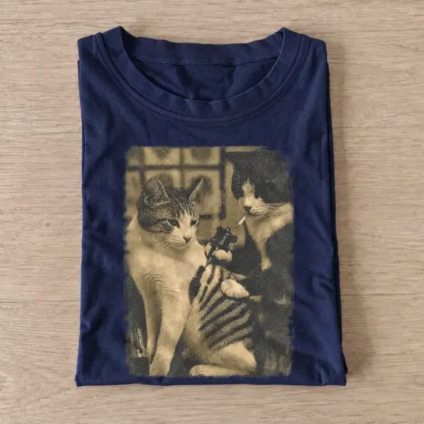 Armed cat duo graphic t shirt navy20armed cat duo.webp