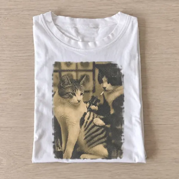 Armed cat duo graphic t shirt white20armed cat duo.webp