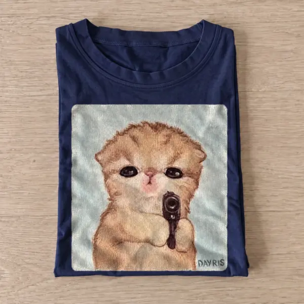 Armed kitten graphic t shirt navy20armed kitten.webp