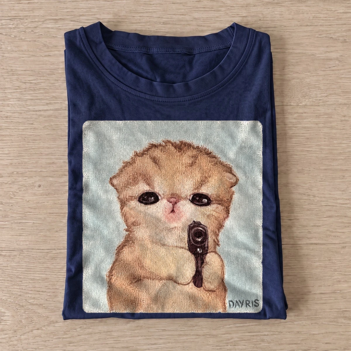 Armed kitten graphic t shirt navy20armed kitten.webp