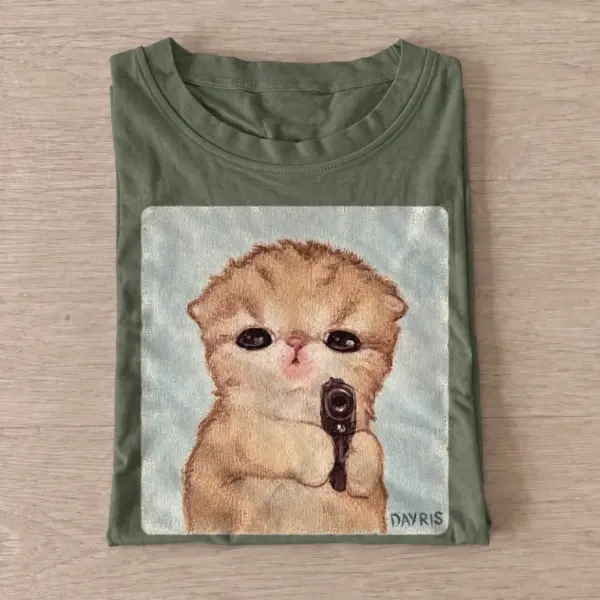 Armed kitten graphic t shirt olive20armed kitten.webp