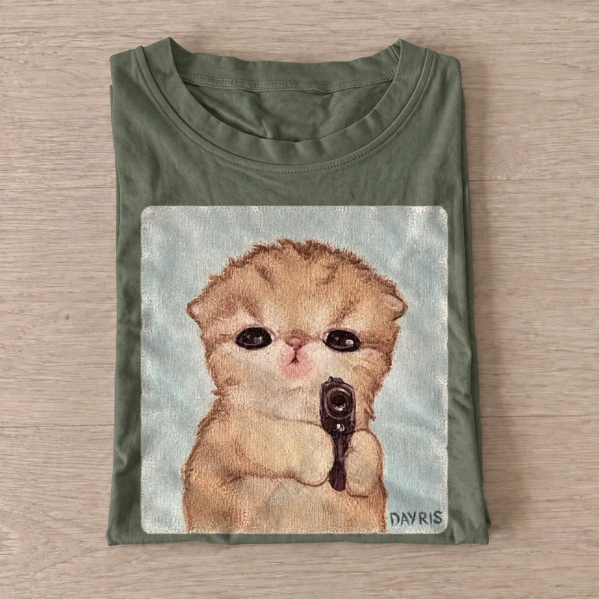 Armed kitten graphic t shirt olive20armed kitten.webp