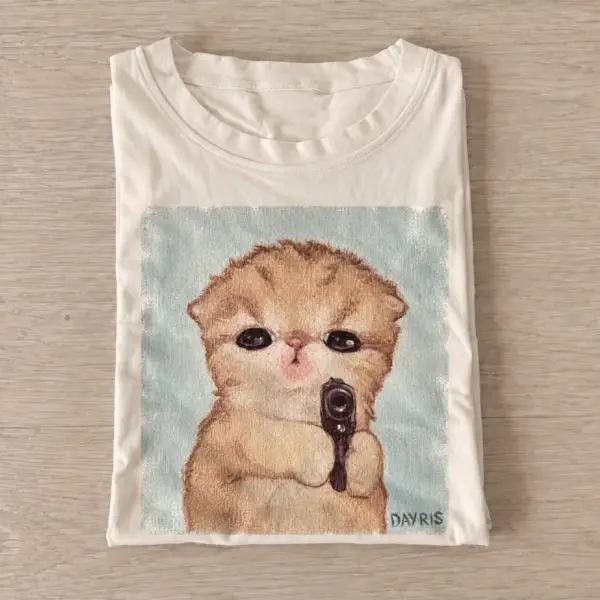 Armed kitten graphic t shirt sand20armed kitten.webp
