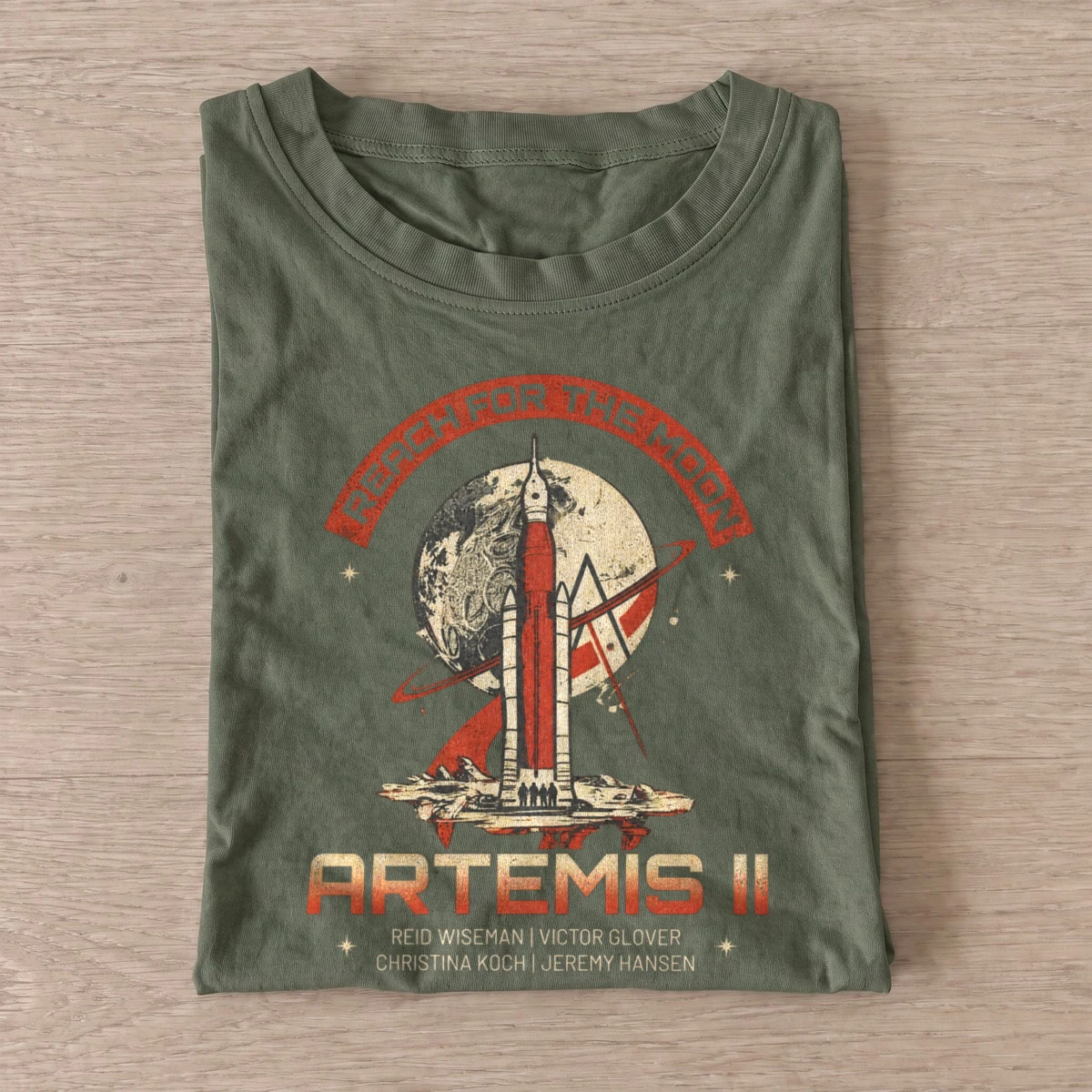 Artemis ii reach for the moon mission t shirt olive20moon mission.webp