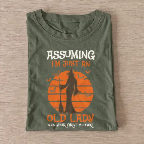 Assuming im just an old lady witch t shirt olive20not just old lady.webp