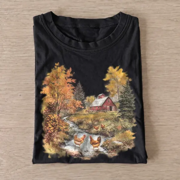 Autumn farm chickens t shirt black20autumn farm chickens.webp