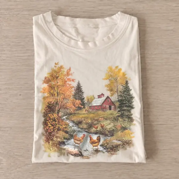 Autumn farm chickens t shirt sand20autumn farm chickens.webp