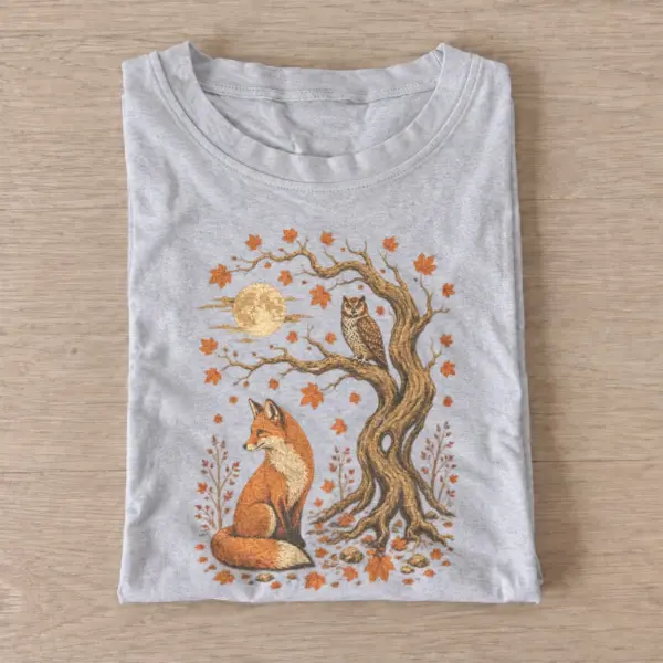 Autumn fox and owl tree t shirt gray20autumn fox tree.webp
