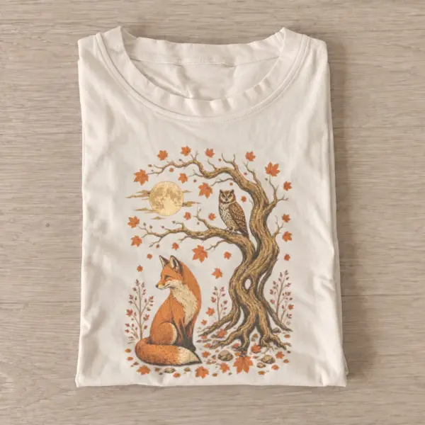 Autumn fox and owl tree t shirt sand20autumn fox tree.webp