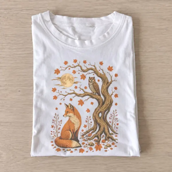 Autumn fox and owl tree t shirt white20autumn fox tree.webp