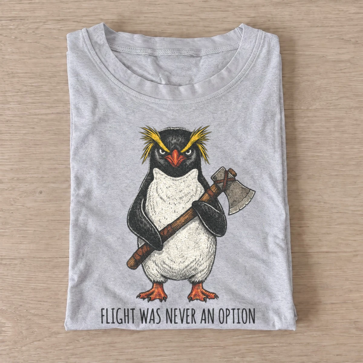 Axe wielding penguin flight was never an option t shirt gray20axe wielding penguin.webp
