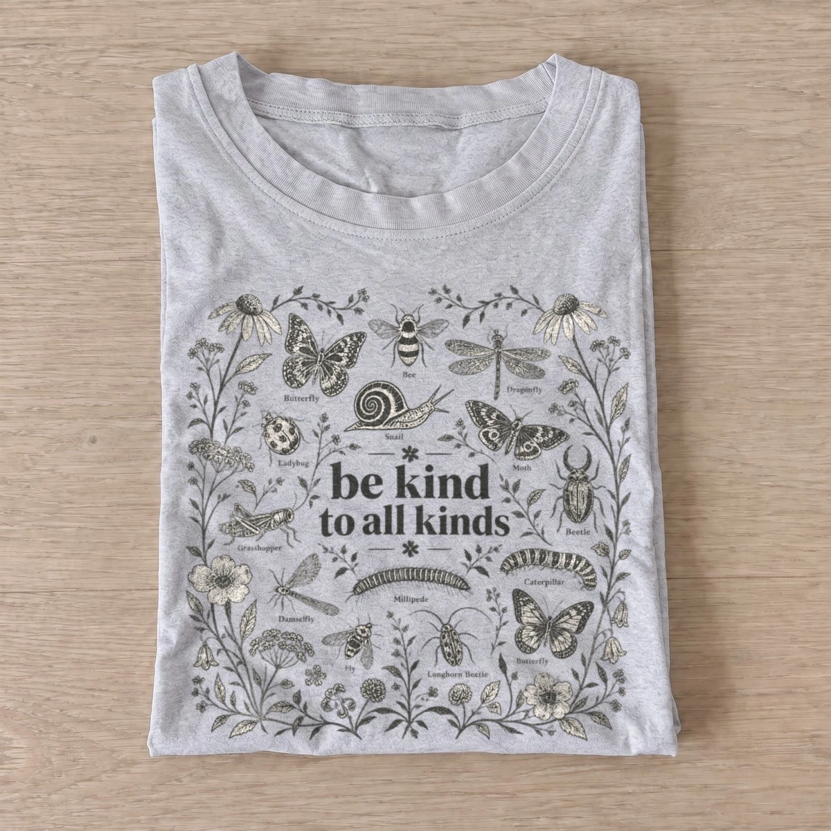 Be kind to all kinds insects t shirt gray20be kind insects.webp