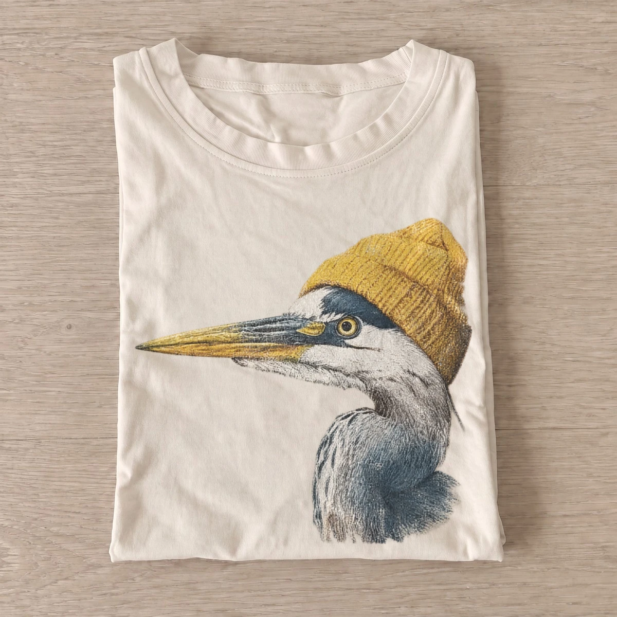 Beanie heron graphic t shirt sand20beanie heron.webp