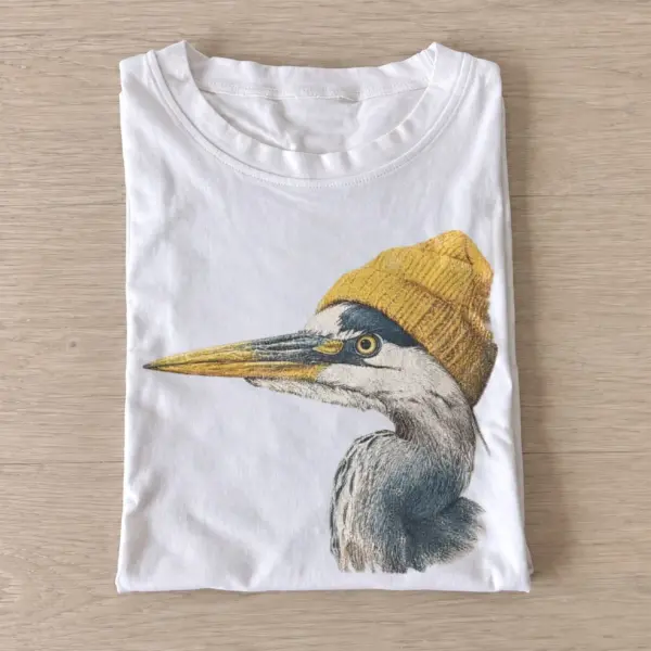 Beanie heron graphic t shirt white20beanie heron.webp