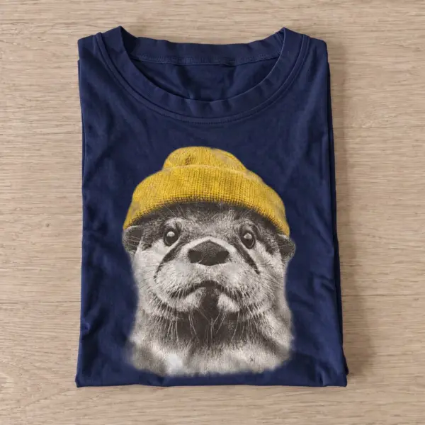 Beanie otter graphic t shirt navy20beanie otter.webp