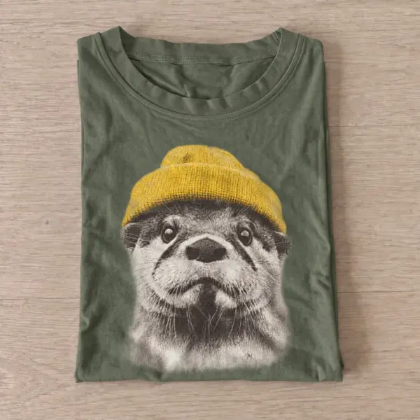 Beanie otter graphic t shirt olive20beanie otter.webp
