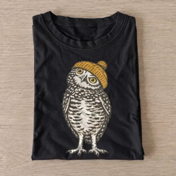 Beanie owl graphic t shirt black20beanie owl.webp