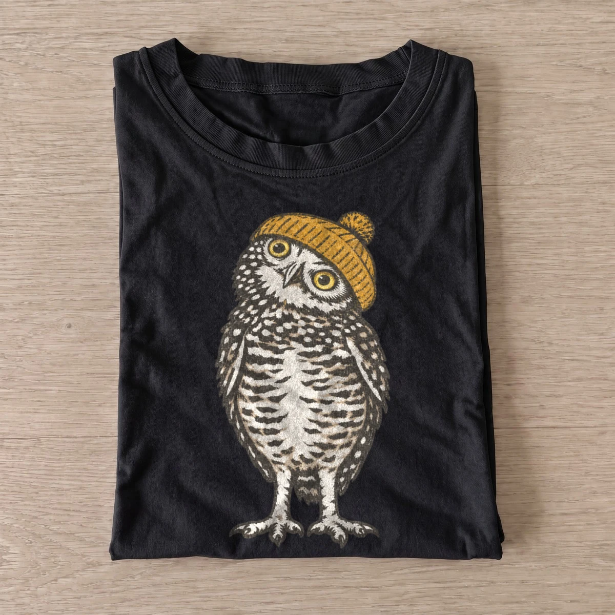 Beanie owl graphic t shirt black20beanie owl.webp
