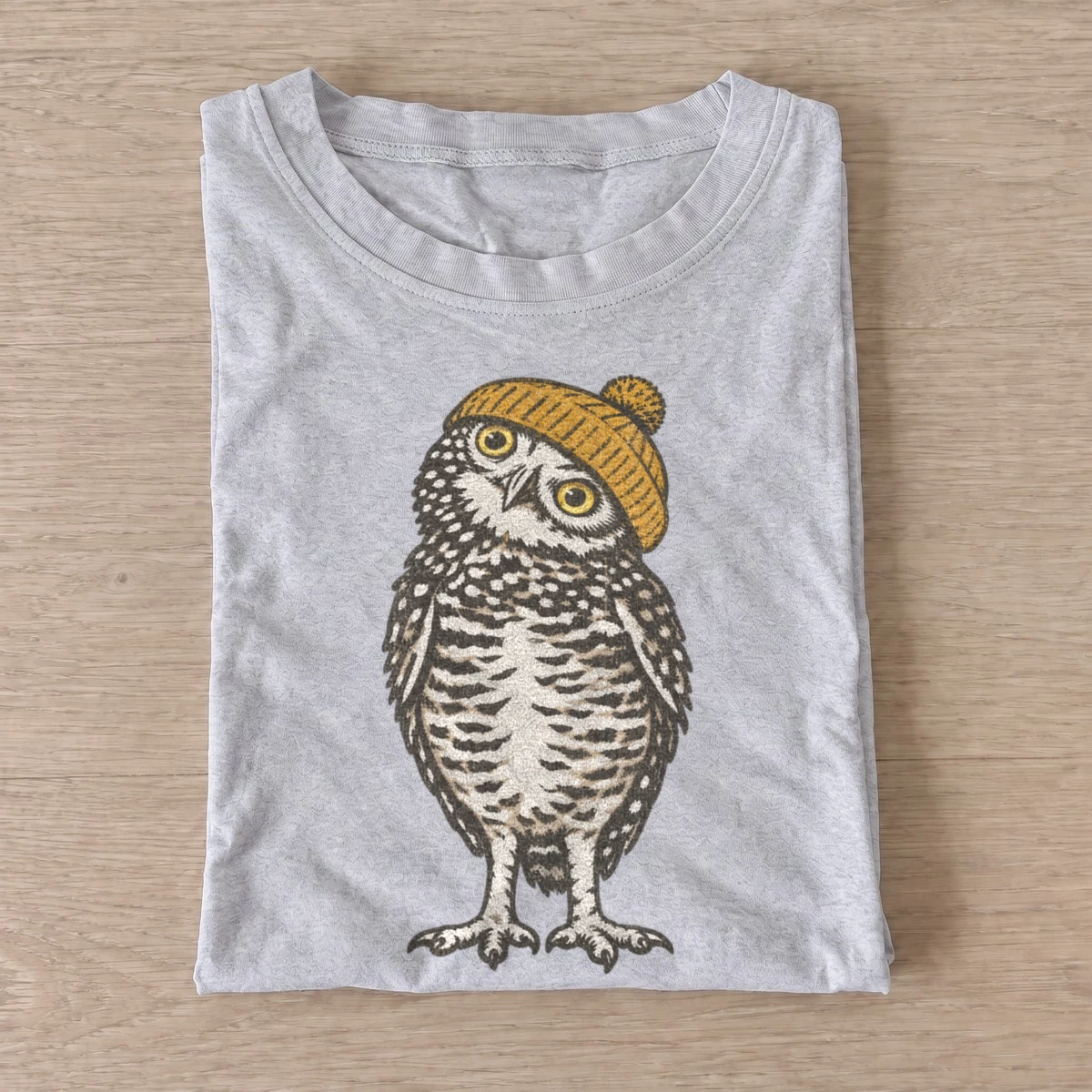 Beanie owl graphic t shirt gray20beanie owl.webp