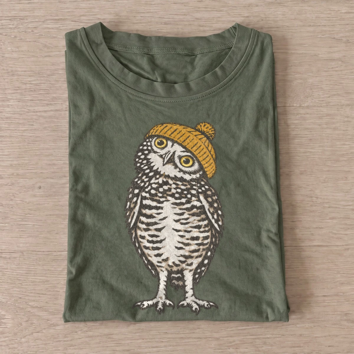 Beanie owl graphic t shirt olive20beanie owl.webp
