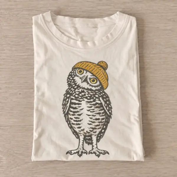 Beanie owl graphic t shirt sand20beanie owl.webp