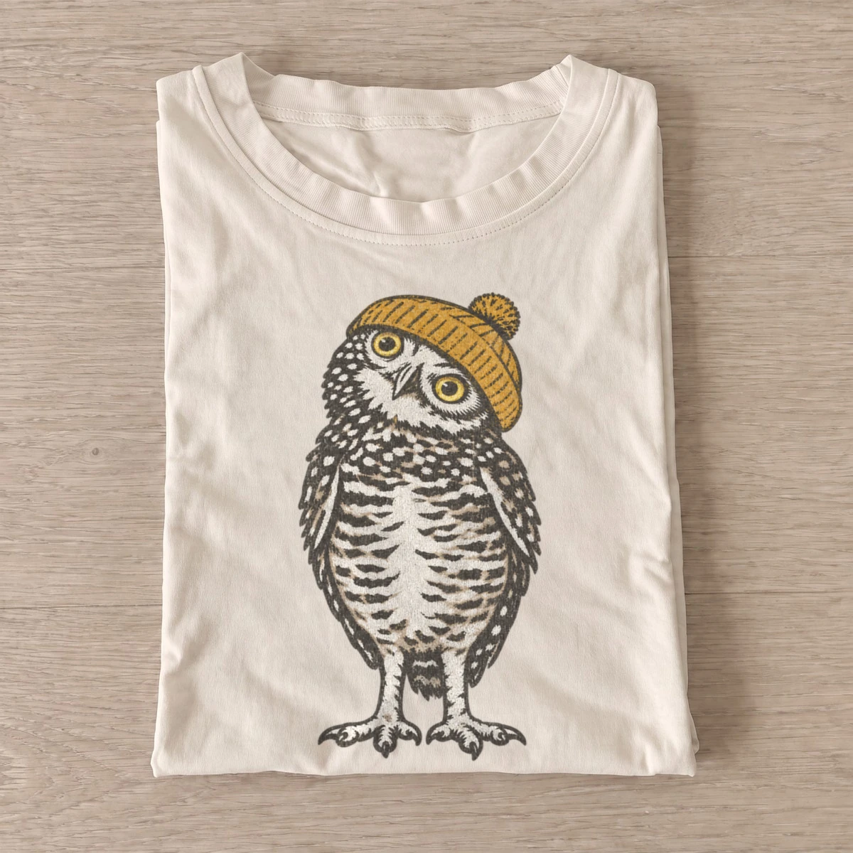 Beanie owl graphic t shirt sand20beanie owl.webp
