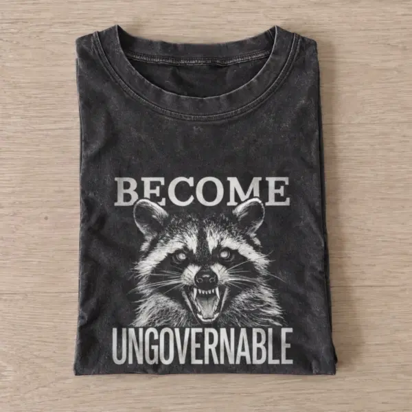 Become ungovernable raccoon vintage t shirt washed20black20become ungovernable raccoon.webp
