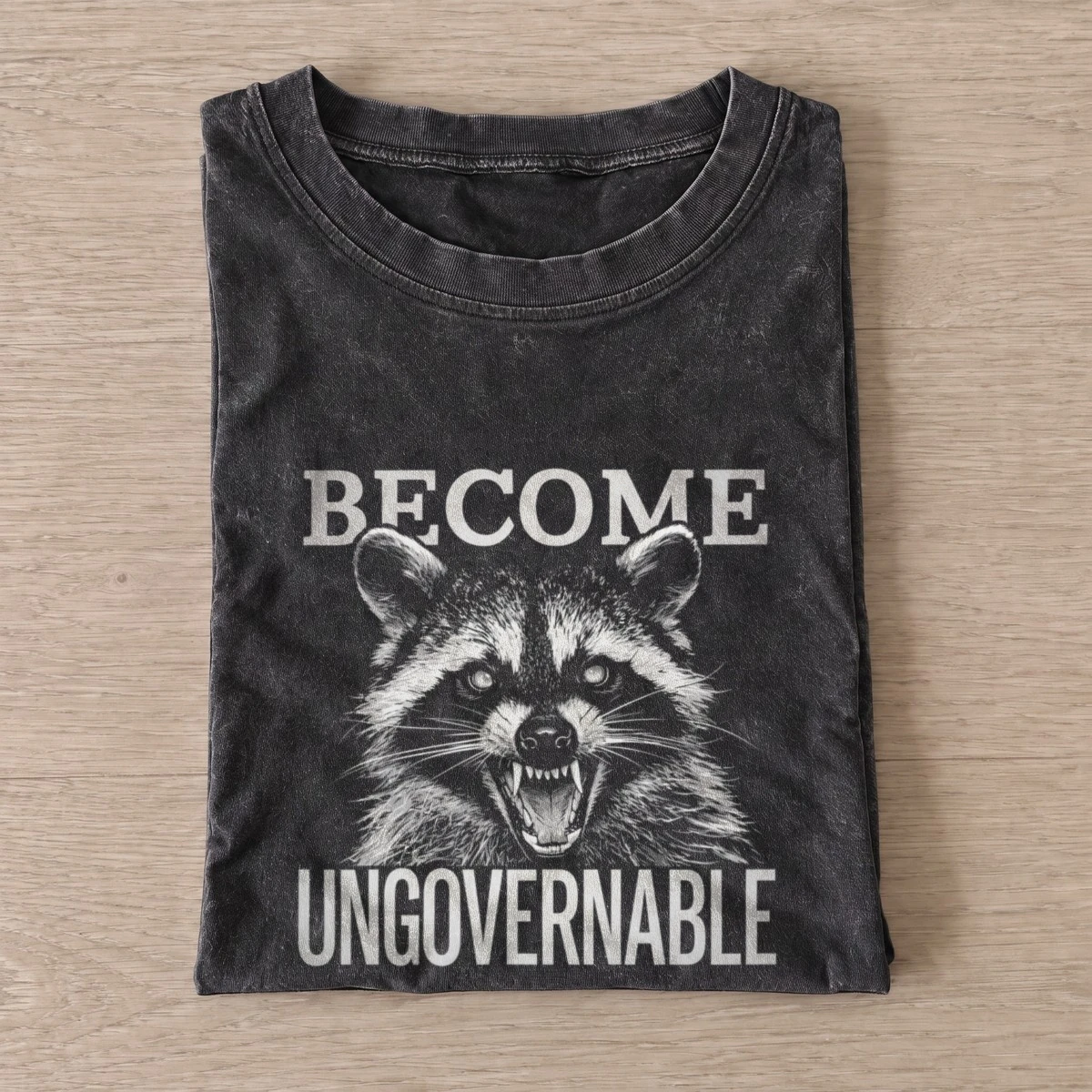 Become ungovernable raccoon vintage t shirt washed20black20become ungovernable raccoon.webp