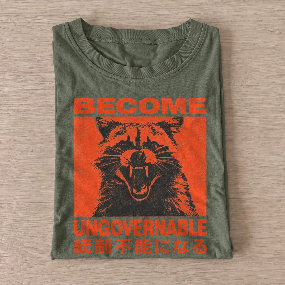 Become ungovernable red raccoon t shirt olive20ungovernable red raccoon.webp