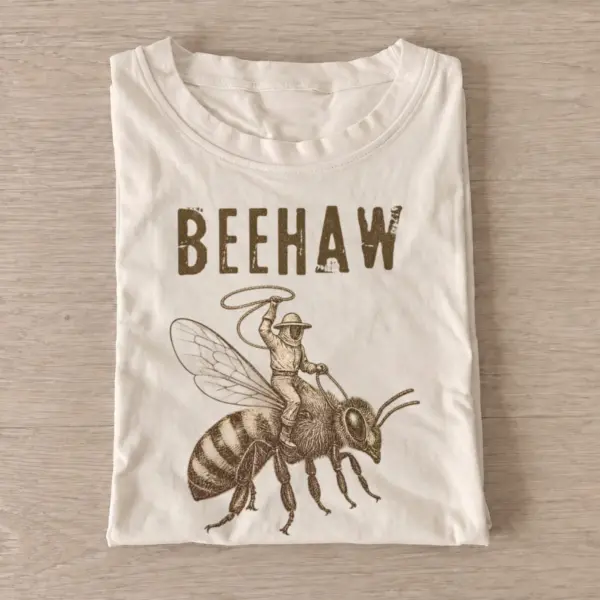 Beehaw cowboy riding bee t shirt sand20beehaw.webp