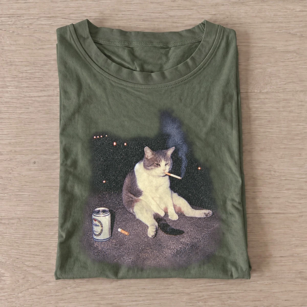 Beer break cat graphic t shirt olive20beer break cat.webp