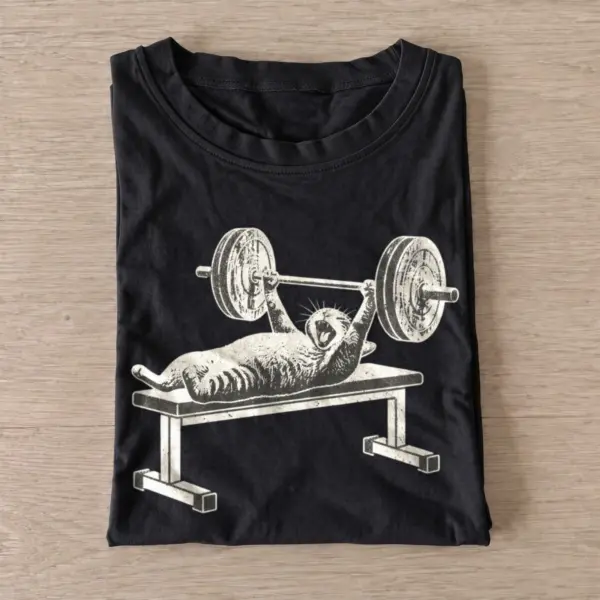 Bench press cat graphic t shirt black20bench press cat.webp