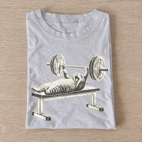 Bench press cat graphic t shirt gray20bench press cat.webp