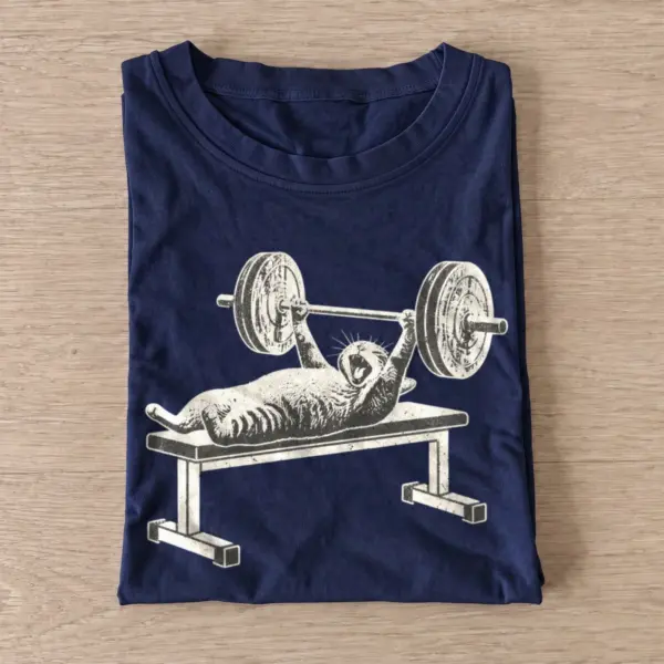Bench press cat graphic t shirt navy20bench press cat.webp