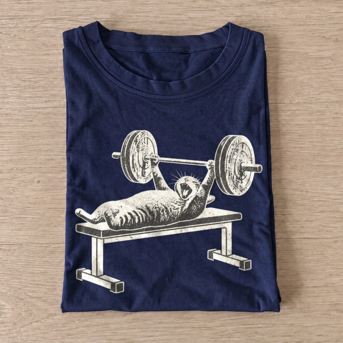 Bench press cat graphic t shirt navy20bench press cat.webp