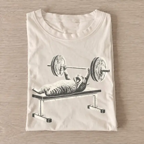 Bench press cat graphic t shirt sand20bench press cat.webp