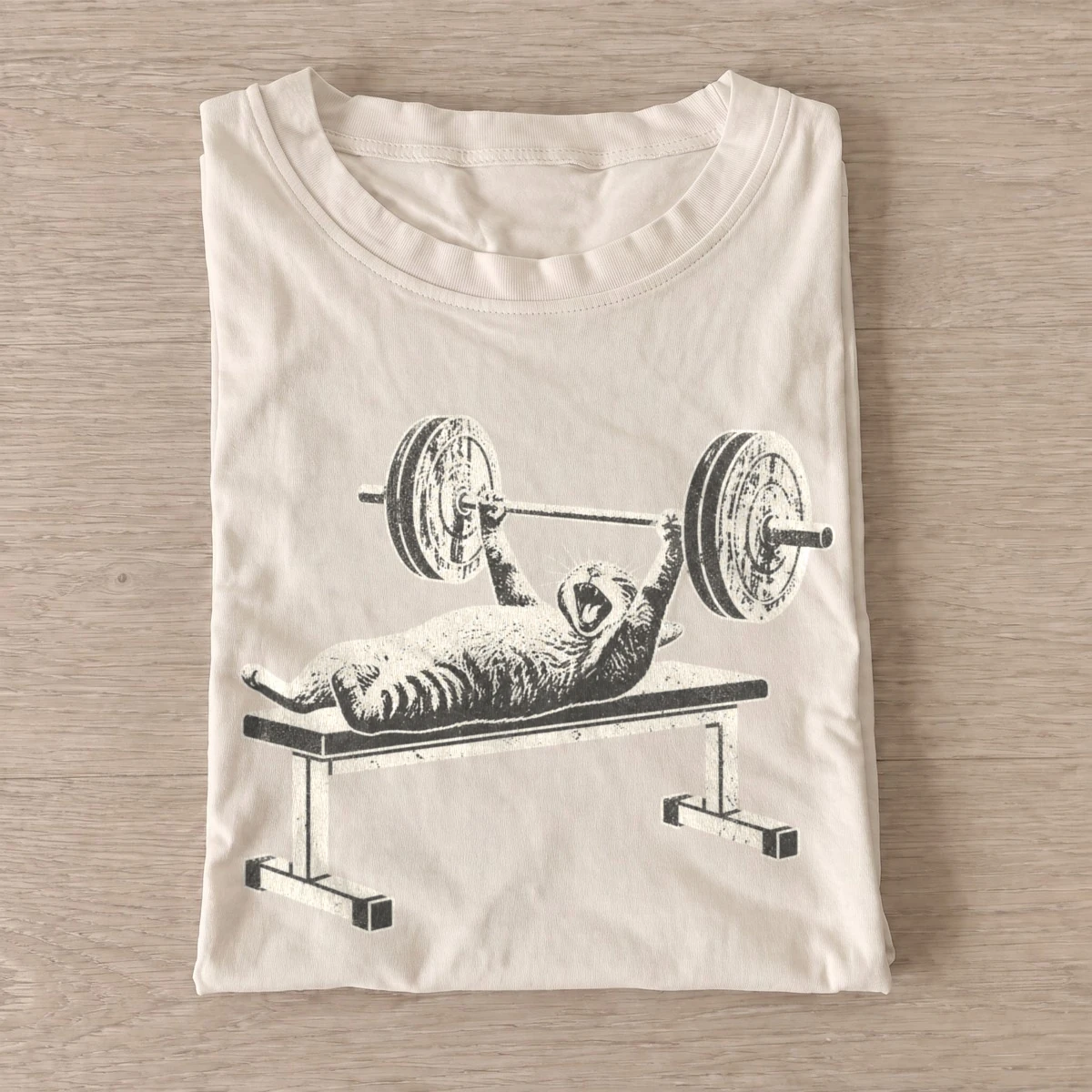 Bench press cat graphic t shirt sand20bench press cat.webp