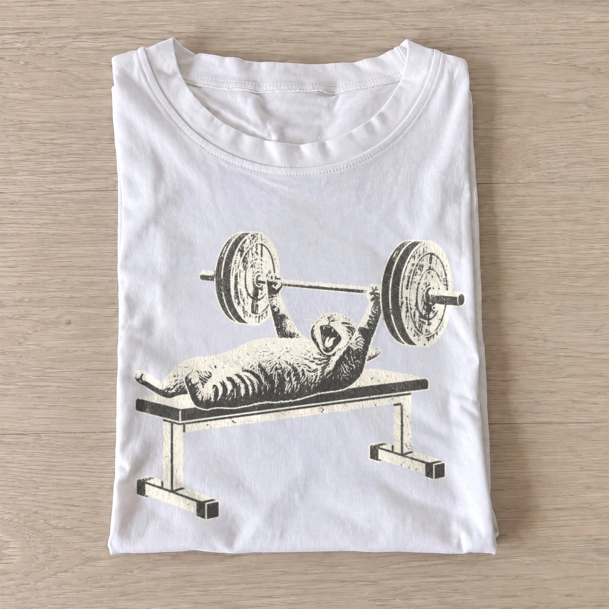 Bench press cat graphic t shirt white20bench press cat.webp