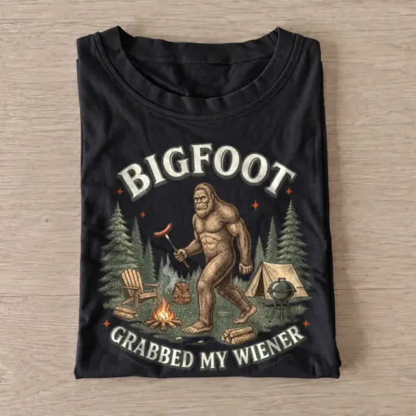 Bigfoot grabbed my wiener camping t shirt black20bigfoot hotdog camp.webp