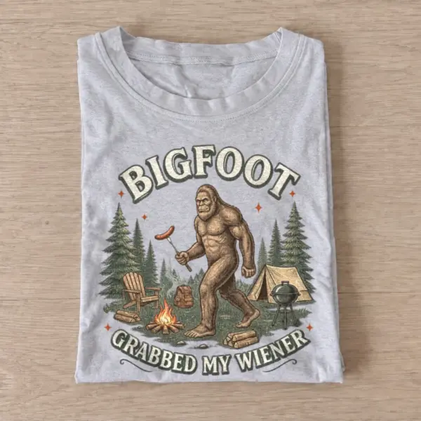 Bigfoot grabbed my wiener camping t shirt gray20bigfoot hotdog camp.webp