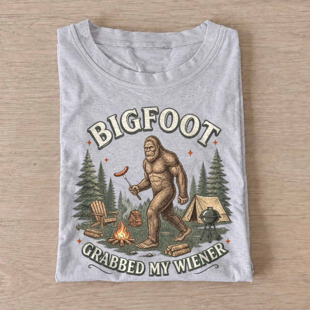 Bigfoot grabbed my wiener camping t shirt gray20bigfoot hotdog camp.webp