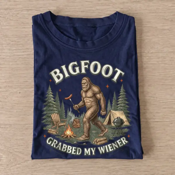 Bigfoot grabbed my wiener camping t shirt navy20bigfoot hotdog camp.webp