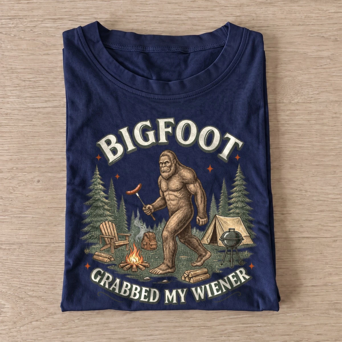 Bigfoot grabbed my wiener camping t shirt navy20bigfoot hotdog camp.webp