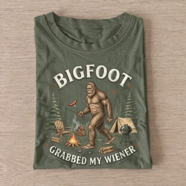 Bigfoot grabbed my wiener camping t shirt olive20bigfoot hotdog camp.webp