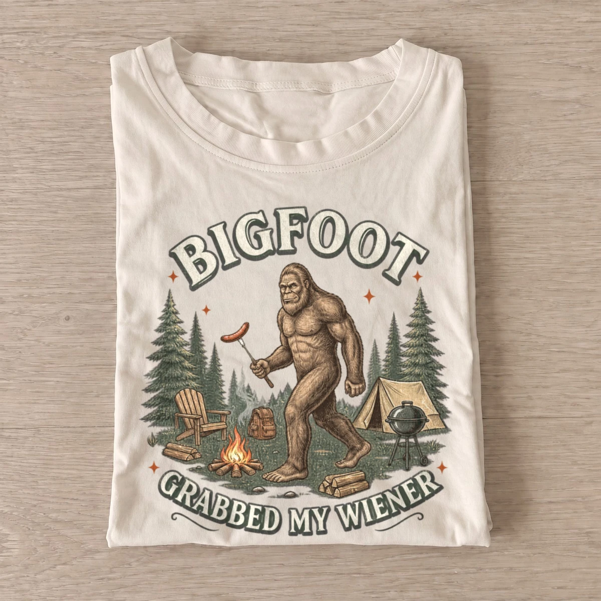 Bigfoot grabbed my wiener camping t shirt sand20bigfoot hotdog camp.webp